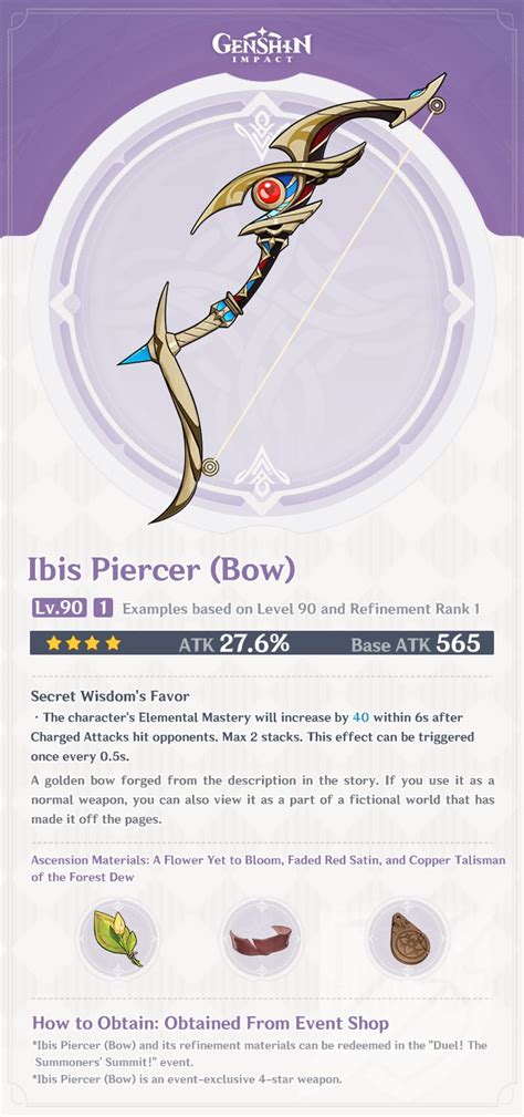 3.7 3 lv bow craft|Genshin Impact 3.7 free weapon rewards: Ibis Piercer bow.